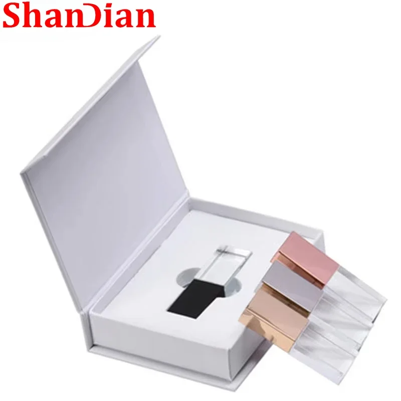 SHANDIAN Rose Gold Crystal USB Flash Drive 2.0 with Box USB Memory Stick Pen Drive Custom Logo (1 Pieces Free LOGO) U Disk