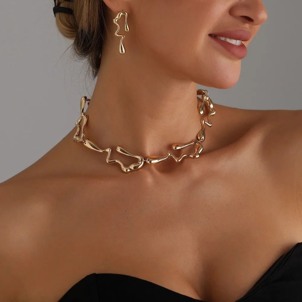 Collares de Lava Fluida Irregular para Mujer, Gargantillas de Moda, Pendientes de Lava, Conjunto de Cadena para Clavícula, Regalos para Fiestas, Accesorios de Joyería
