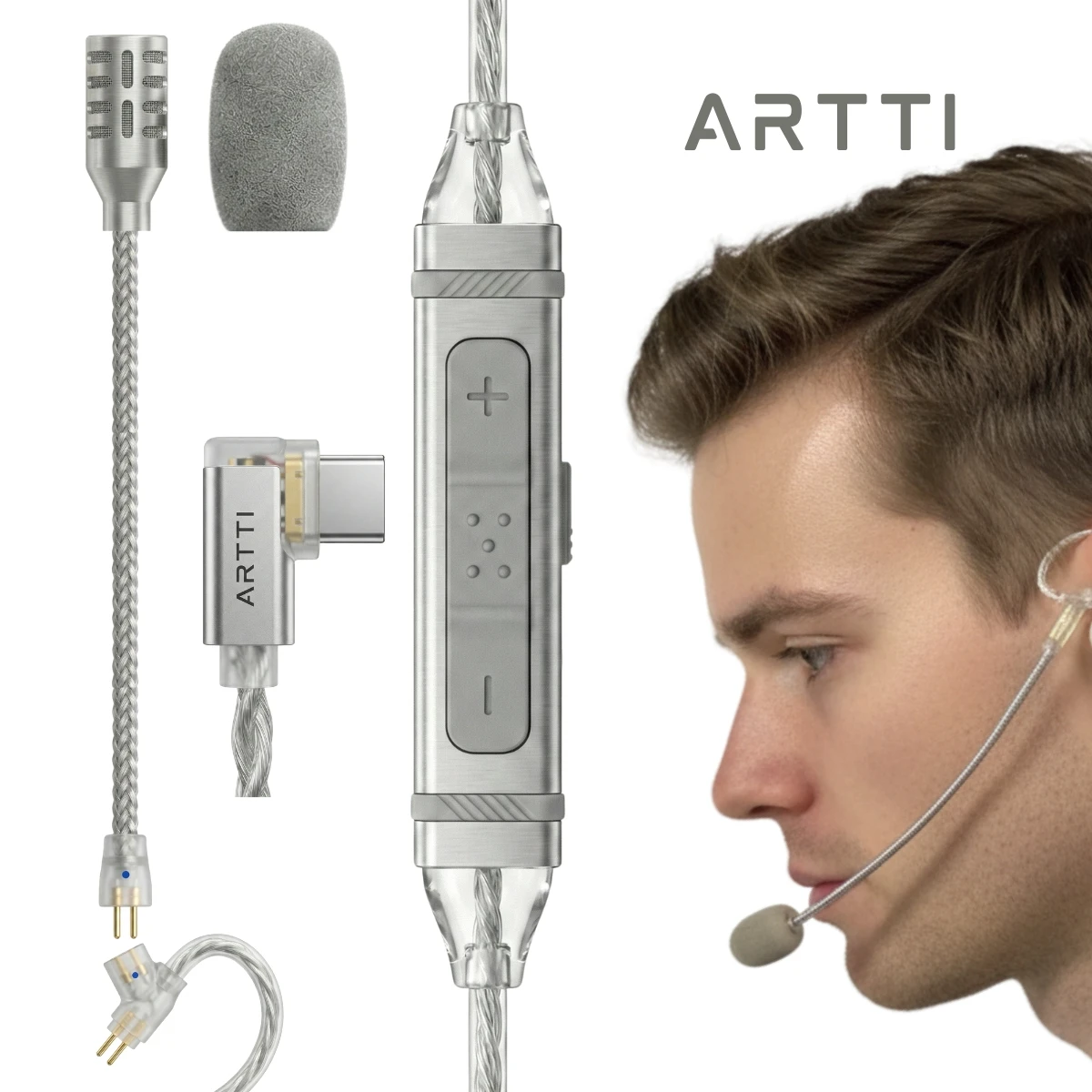 Neues ARTTI CARRYING Gaming-IEM-Kabel mit abnehmbarem Boom-Mikrofon, 0,78 mm 2-poliges OCC-versilbertes geflochtenes Kabel für PC, Esports-Headset