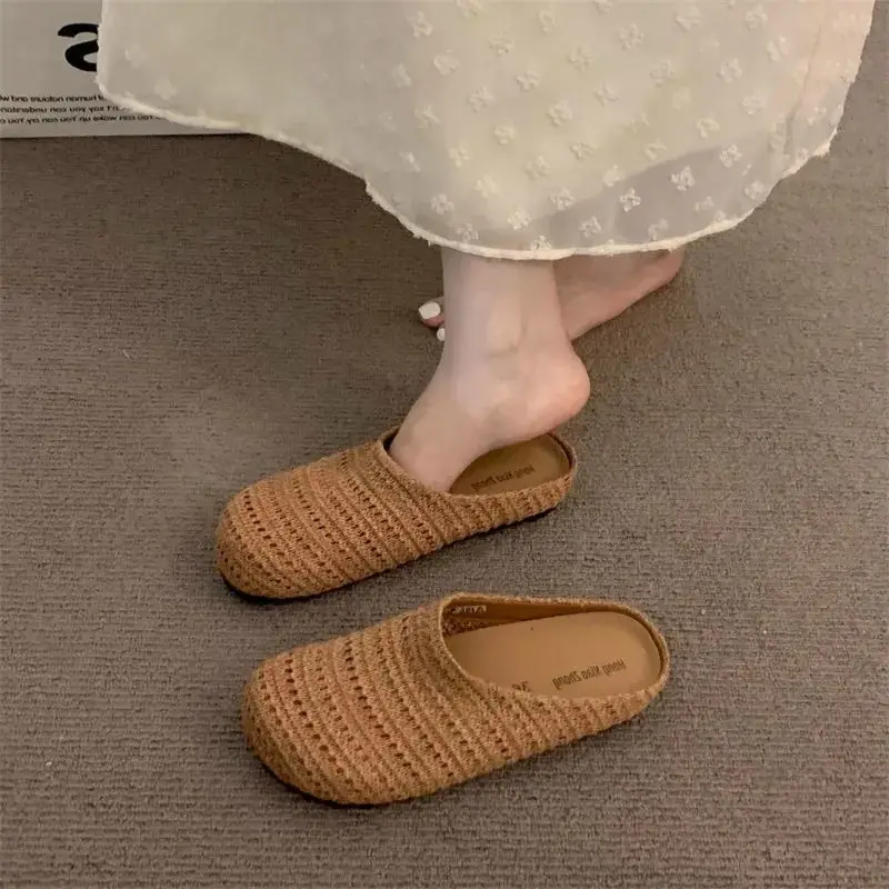 Women's Bohemian Thick Heel EVA Slip-On Sandals PVC Upgraded Version Summer Outdoor Wear Half Slippers Fashionable Flat Heels