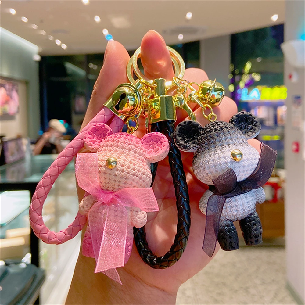 1 stücke Kreative Wolle Garn Bär Schlüsselbund Cartoon Nette Bär Auto Handy Tasche Schlüssel Kette Anhänger Paar Kleine Geschenk rosa Grau Blau Pu