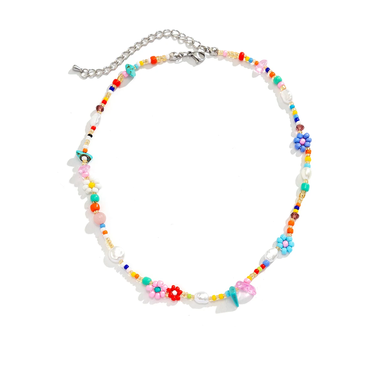 Salircon Boho Multicolor Handwoven Seed Beads Beaded Flower Choker Trend Y2K Imitation Pearl Collar Necklace Women Party Jewelry