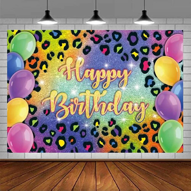 Neon Leopard Print Birthday Photography Backdrop Wild Girls Women Cheetah Print Background 80s Party Decor Baby Shower Supplies