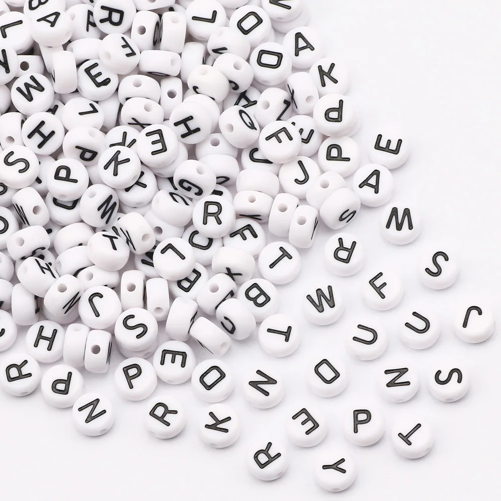 7mm Black White Mixed Letter Acrylic Beads Round Flat Alphabet Spacer Beads For Jewelry Making Handmade Diy Bracelet Necklace image 2