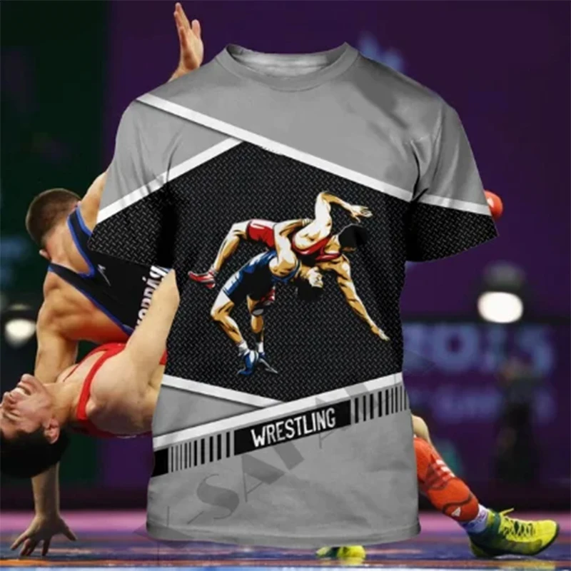 2024 Funny Print Men\'s T-Shirt New Wrestling Taekwondo Graphic Tshirts Casual O-Neck Short-sleeved Gym Tops Fashion Sportswear