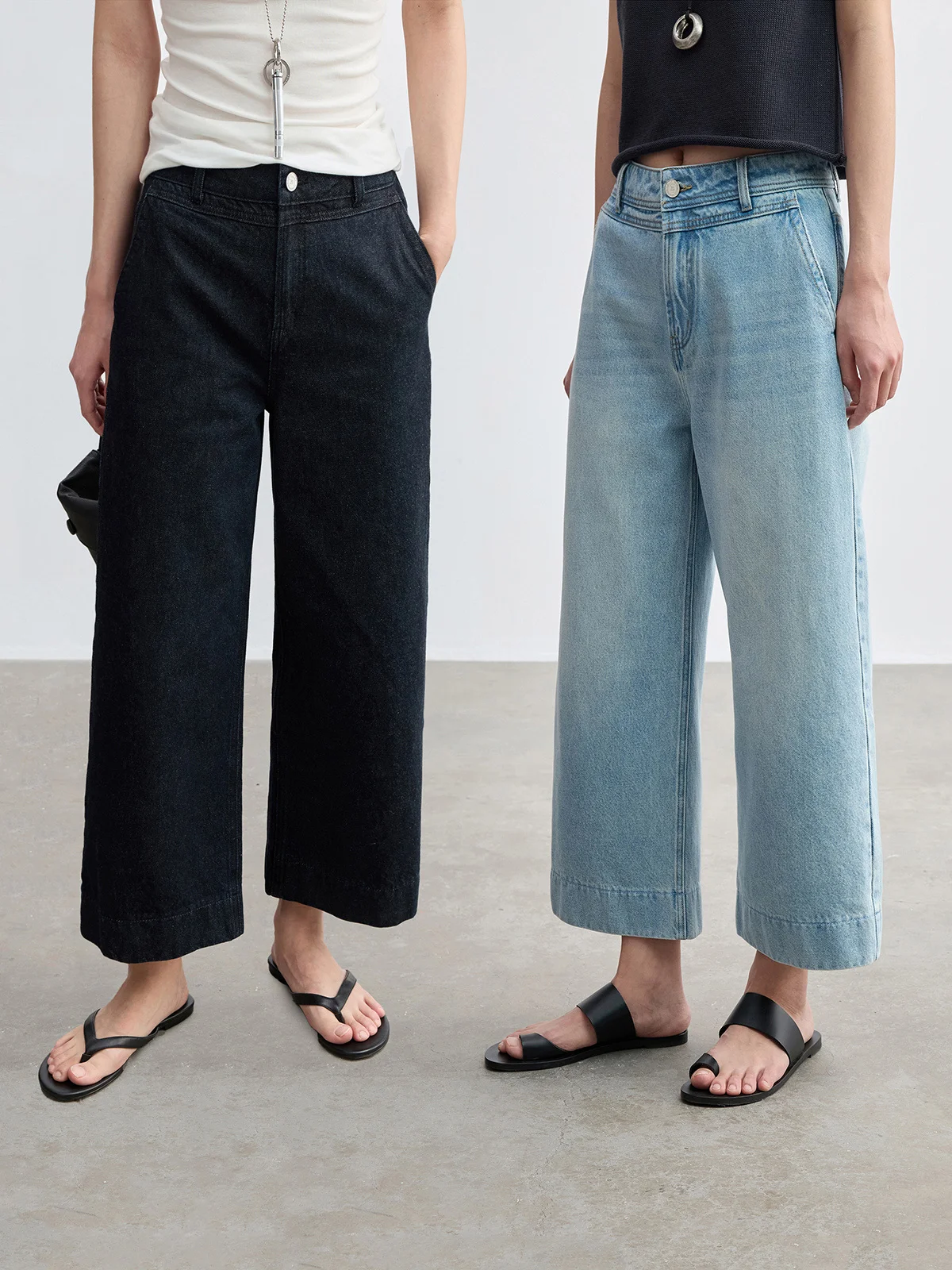 

JUSLIN Vintage Washed Ripped Hem Mid-Low Waist Slim Straight Nine-Tenths Jeans Cotton Straight Leg Jeans Women's Summer