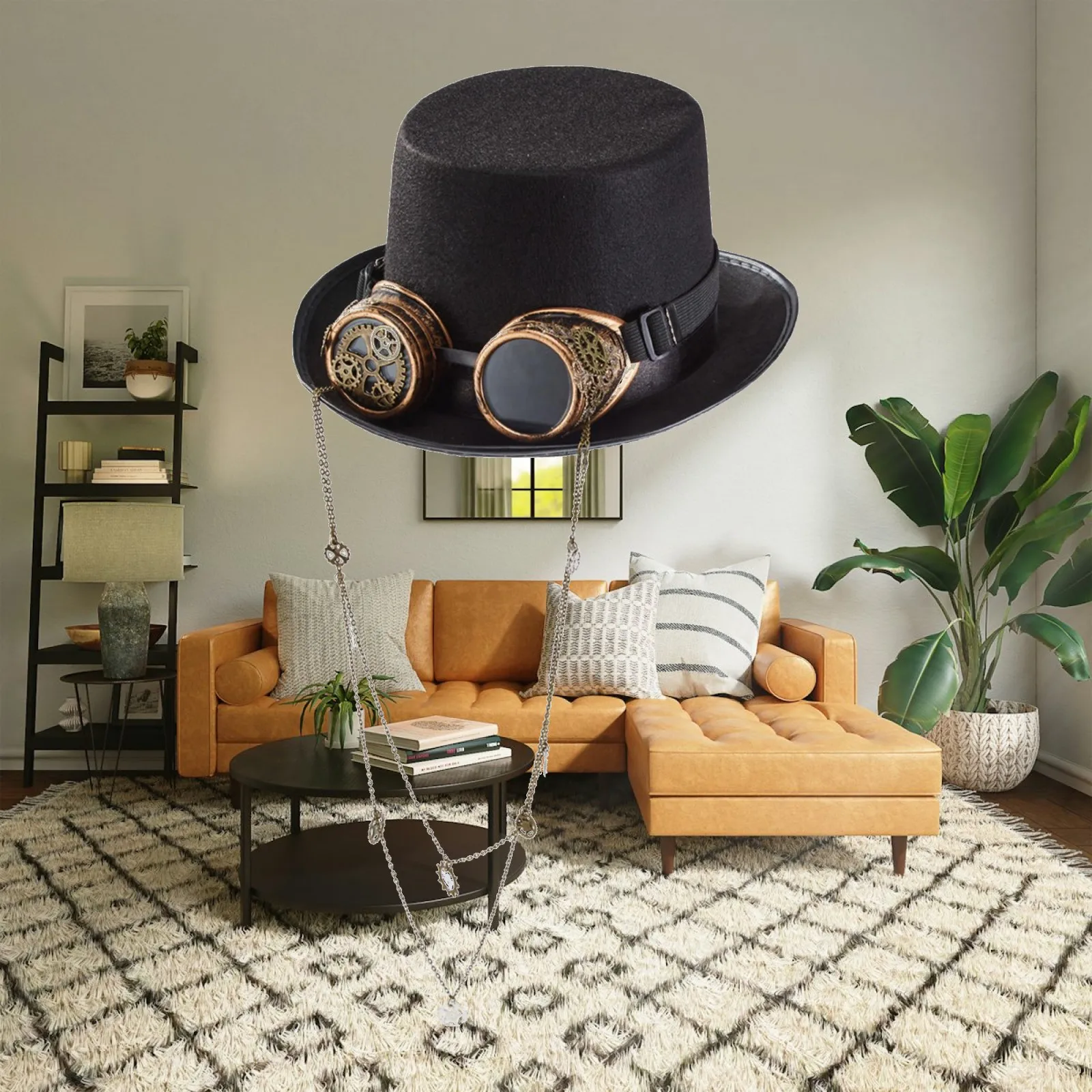Vintage Gothic Steampunk Hat with Goggles Black Top Hat Durable Men and Women