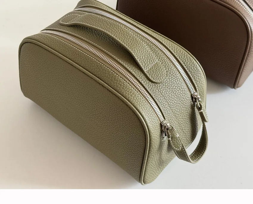 Erstklassige Kosmetiktasche aus Rindsleder für Damen, Hochwertige Tragbare Reise-Kosmetiktasche mit Großer Kapazität, Weiche Luxus-Toilettentasche – Detail 21