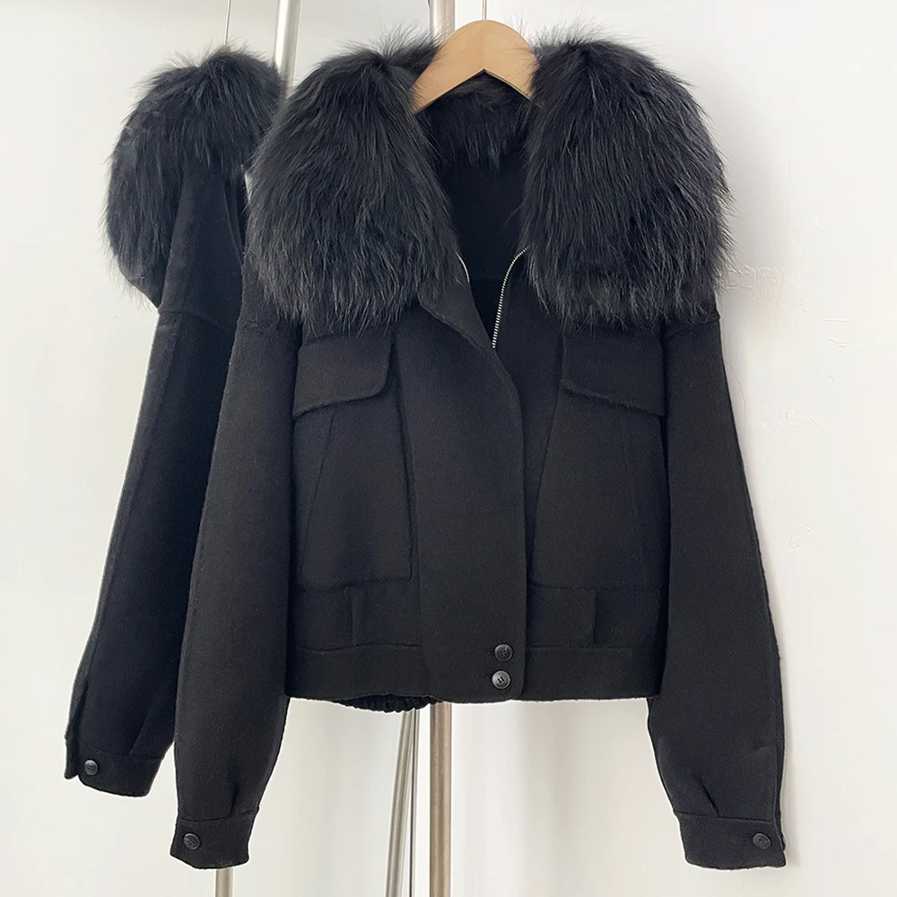2025 Women New Fur Jacket women Short Wool Coat Fahsion New Autumn Winter Real Fox Fur Natural Fur Cashmere Woolen Jacket Female