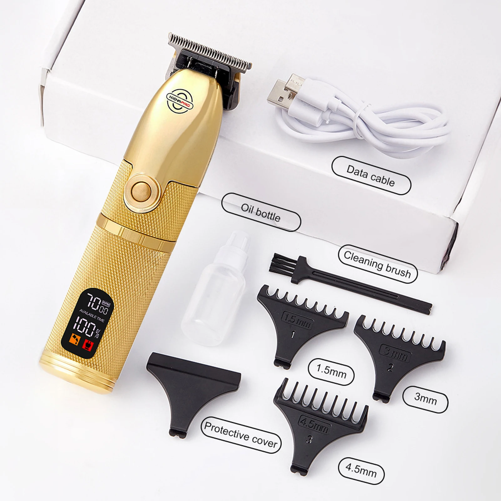 HIENA profesjonalny zestaw maszynek do strzyżenia włosów Retro rzeźbiony wzór elektroniczny trymer do brody i włosów wyświetlacz LED USB ładowanie zestaw do strzyżenia włosów