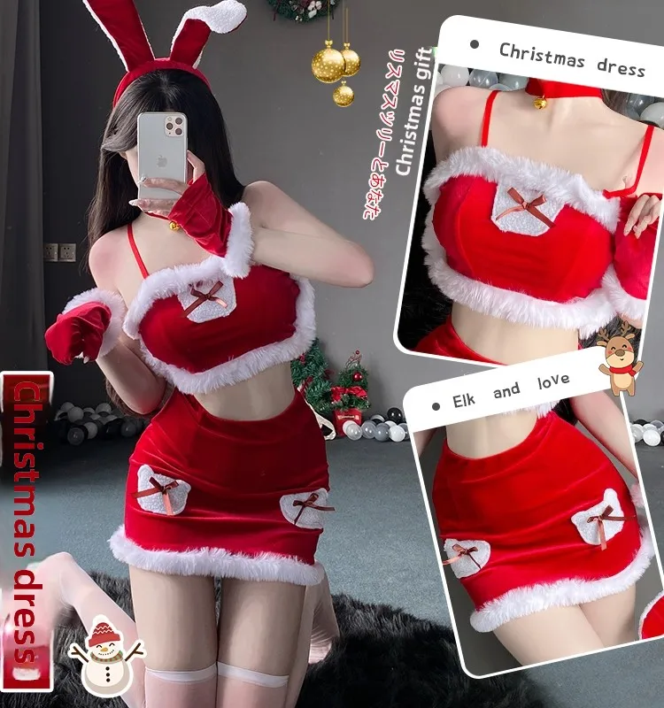 

Sexy Uniform Dress Set Halloween New Year Cross over Strap Dresses Women's Autumn Winter Collection 2023 Christmas Theme