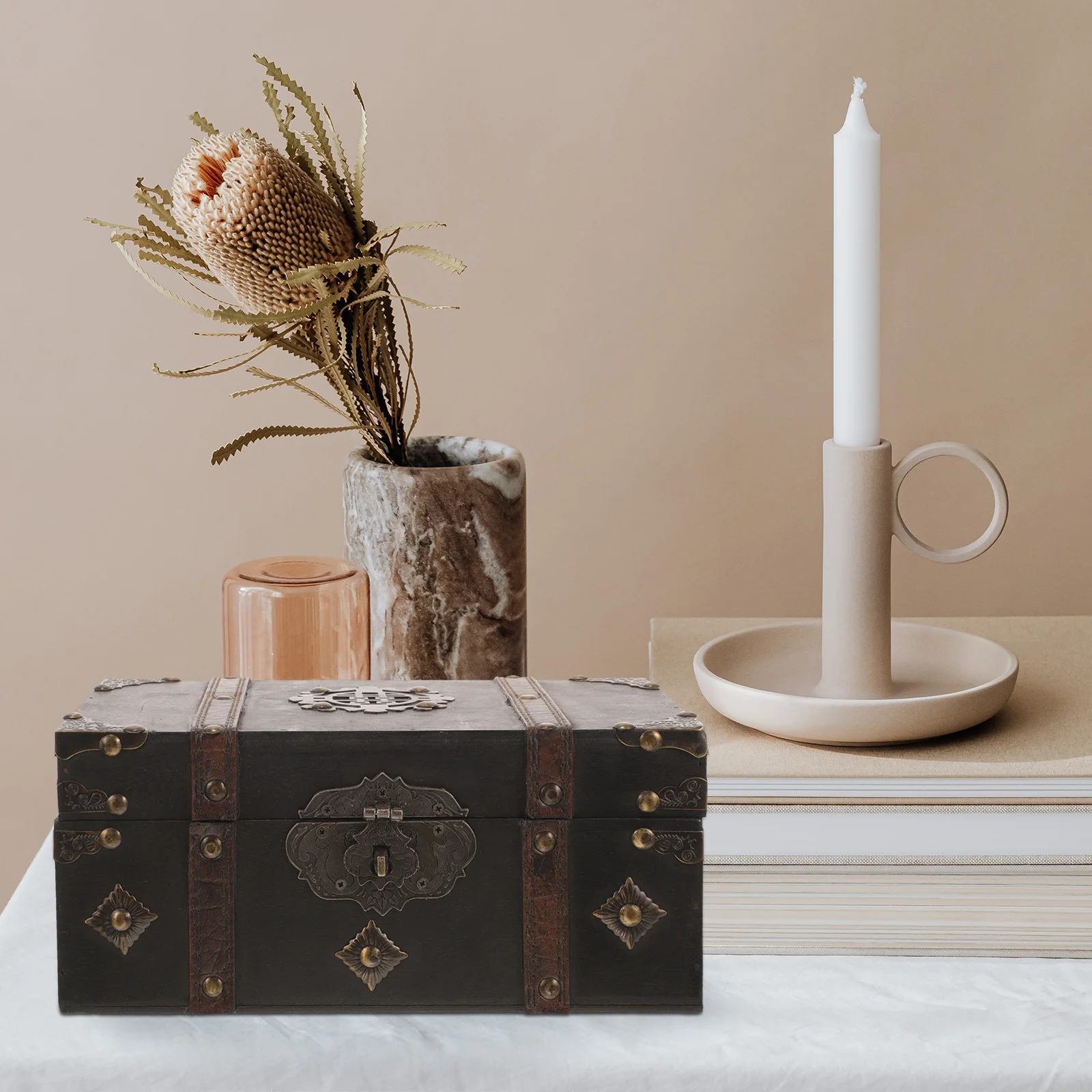 

Retro Storage Vintage Wooden Keepsake Box with Lid Multi Functional Treasure Chest Coin Box 3 Number Password Lock for Gifts
