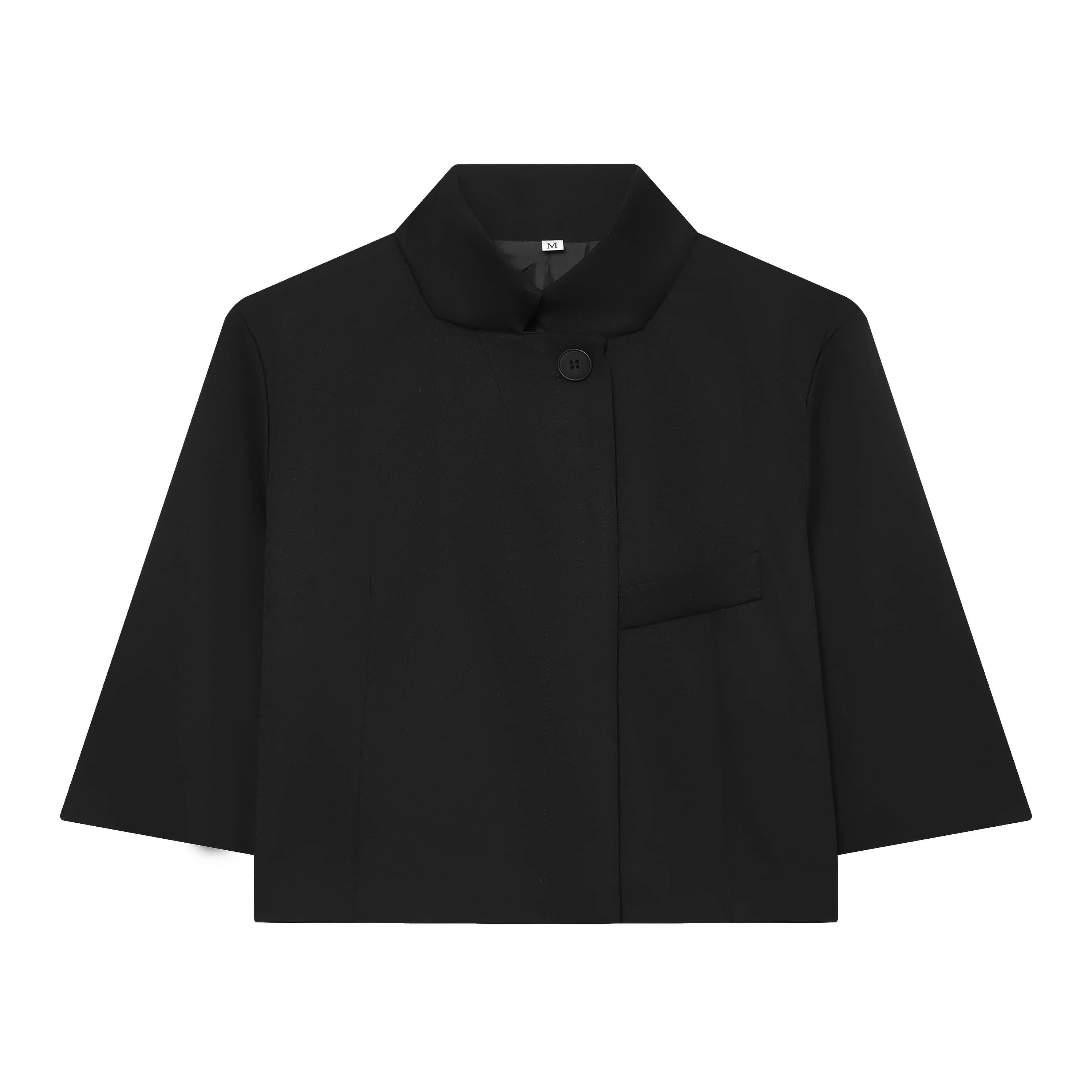 BSAY  Women's Summer Stand Collar Cropped Blazer Single-Breasted Casual Suit Coat Chic Lady Office Commuter Jacket
