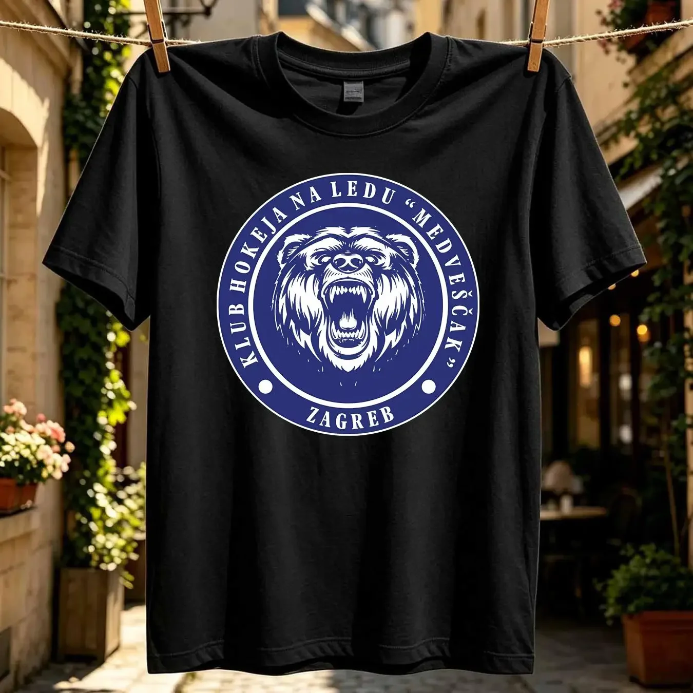 washed T Shirt KHL Medveščak Zagreb Professional Hockey Men's vintage Washed Slightly graphic Versatile Stretched
