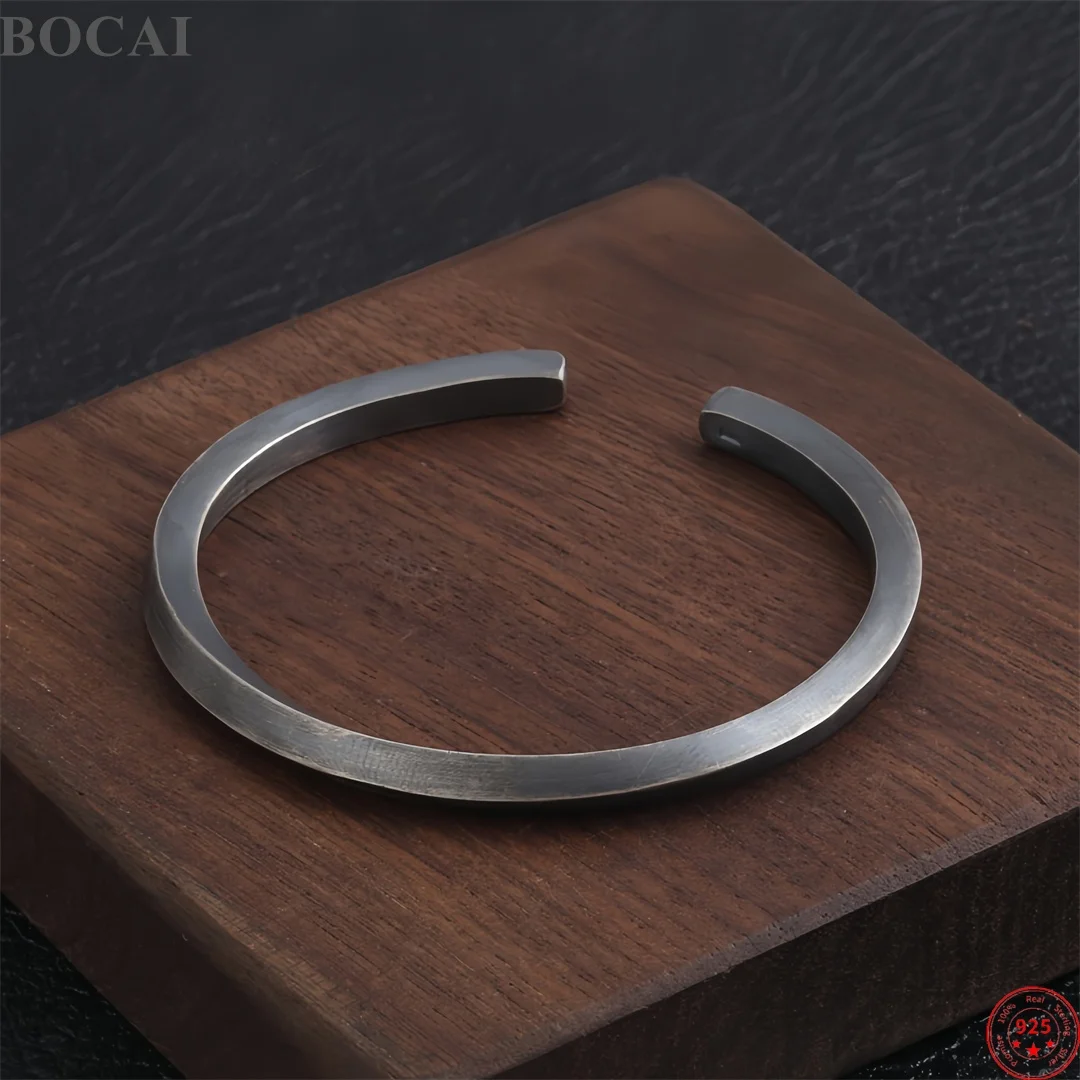 BOCAI Real S925 Sterling Silver Bangles for Men Women Antique Retro Mobius Strip Bracelets Fashion Punk Fine Choice Jewelry