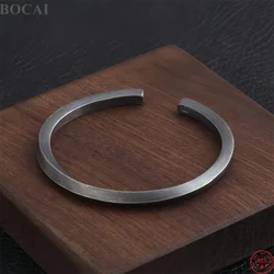 BOCAI Real S925 Sterling Silver Bangles for Men Women Antique Retro Mobius Strip Bracelets Fashion Punk Fine Choice Jewelry