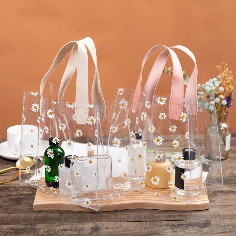 Bags PVC Shopping Bags Flower Storage Bags Women Cosmetic Bags Clear Tote Bags Wedding Gifts Bags Transparent Daisy Handbags