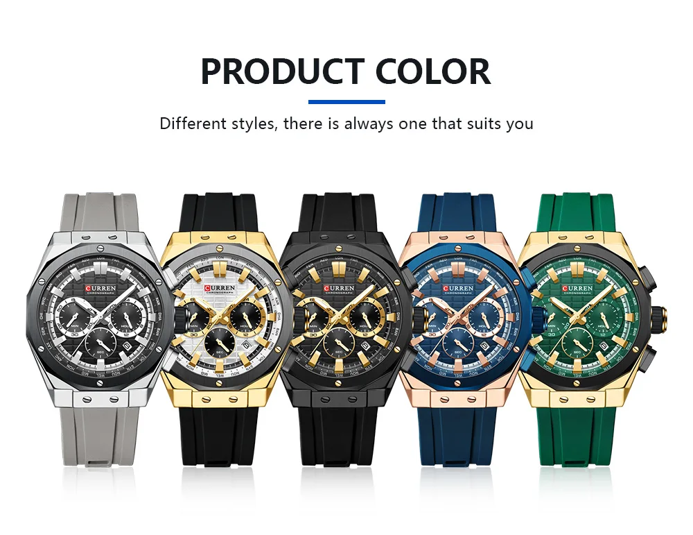 CURREN Luxusmarke Hochwertige Chronograph-Leuchtuhren für Herren mit Silikonarmband, Lässige Sportliche Wasserdichte Quarz-Armbanduhr – Detail 9