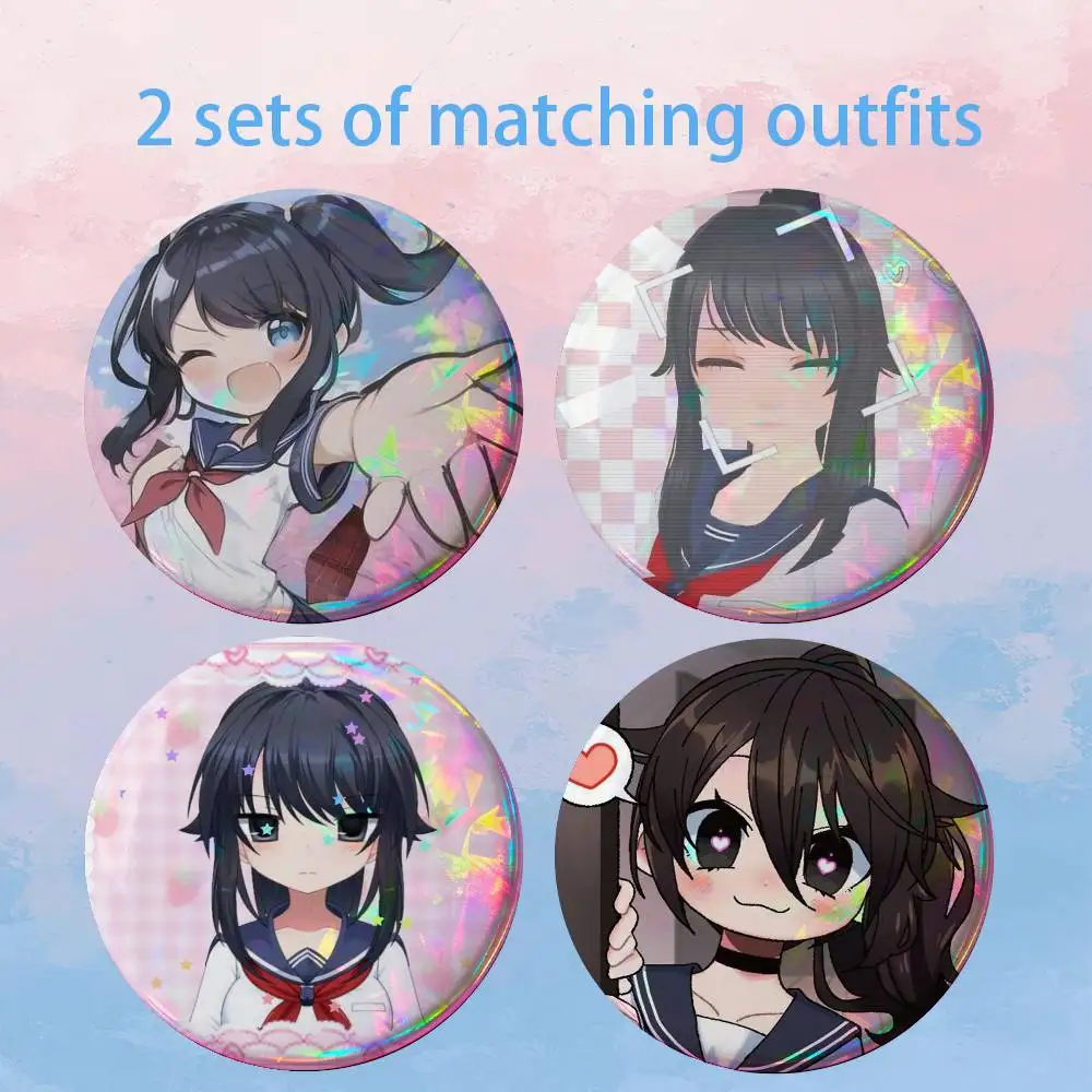 Yandere Simulator Ayano Aishi 2 piece set Badges On Backpack Jacket Cartoon Round Brooches Acrylic Button Pins Collection Gifts