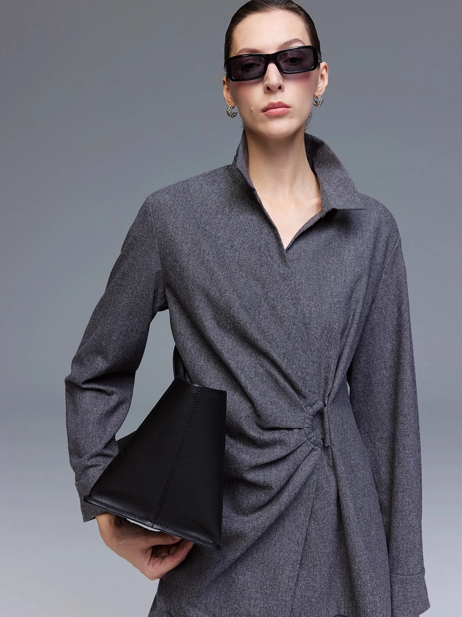 

Silk Blend Wool irt with D-Ring Waist Cinch Commute Design Annual End Silk Velvet Wool Blend High Waist Busin Casual Wom...