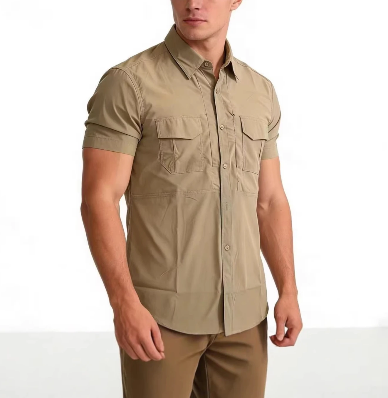 Men's Spring and Summer Tooling Short Sleeve Shirt Outdoor Homegrown Multi-Pocket Breathable Tactical Camping Loose Shirt