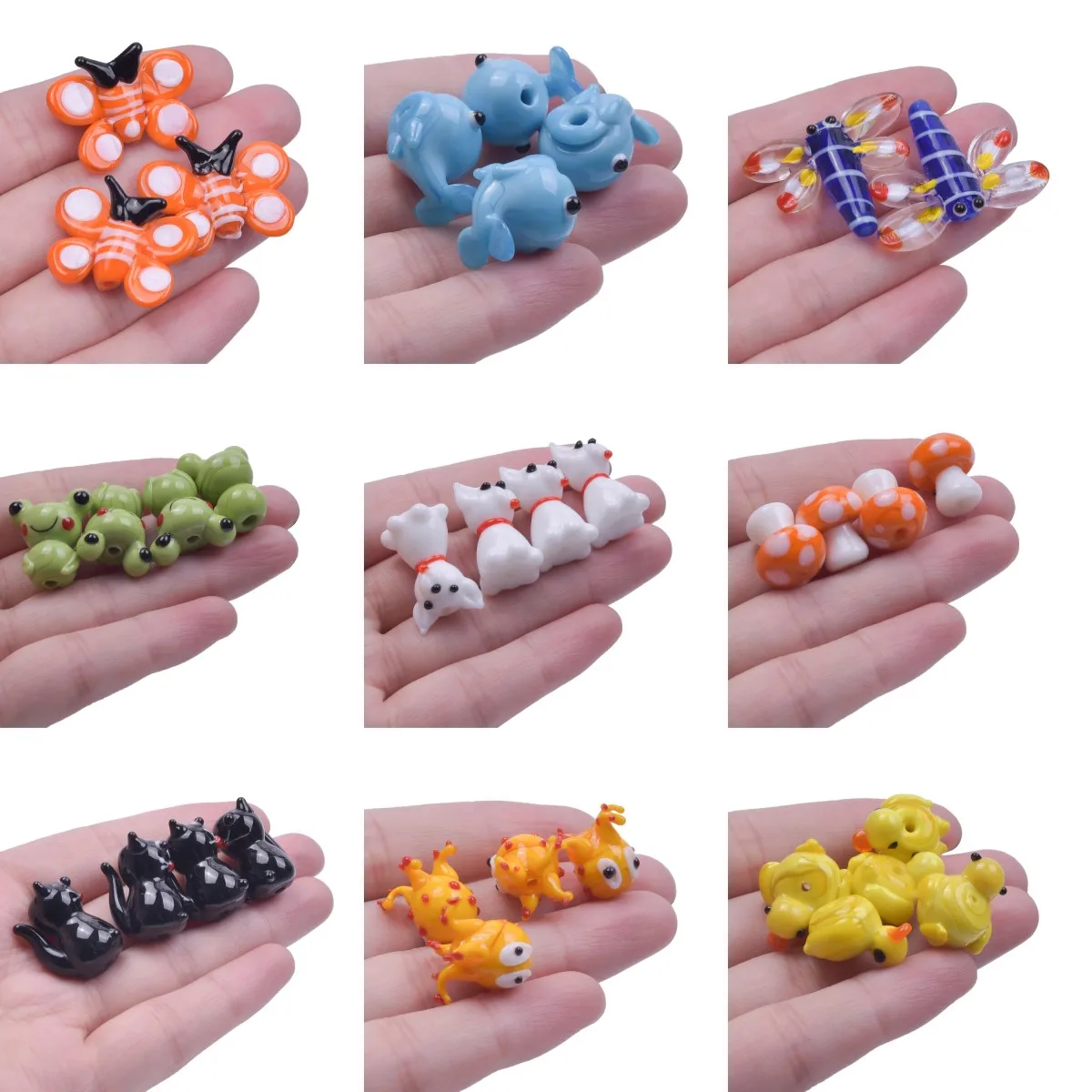 2pcs Glass Beads Animal Cat/Dog/Butterfly/Dragonfly/Frog/Duck/Mushroom Beads For Jewelry Making Lampwork Piercing Beads String