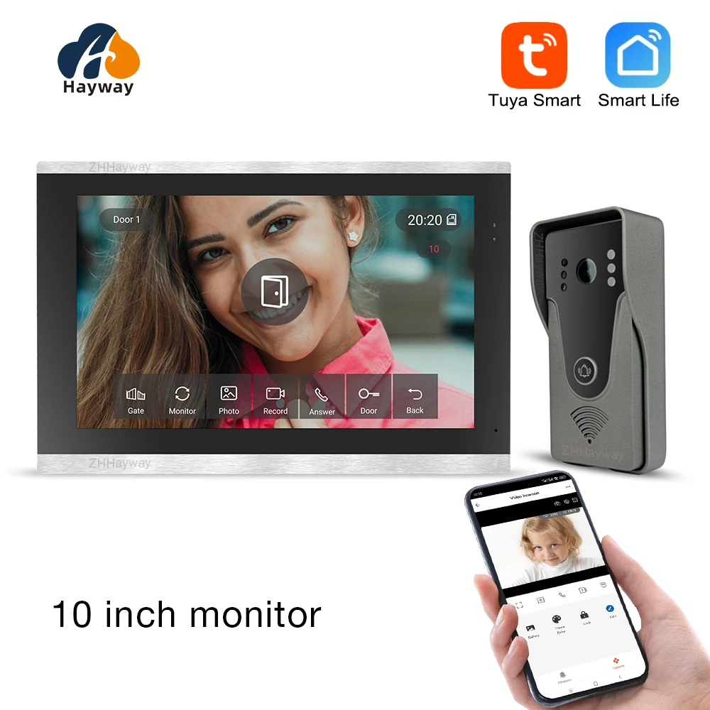 10 inch video  intercom 1080P doorbell for home TUYA app Wireless Wifi Video Doorphone System unlocking, etc