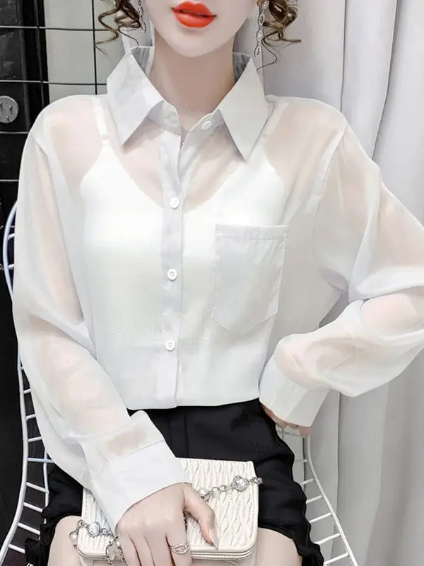 ملابس واقية من الشمس من الشيفون والحرير الجليدي قابلة للتنفس للنساء لصيف 2025 سترة قميص فضفاضة رفيعة جديدة متعددة الاستخدامات للاستخدام الخارجي #4