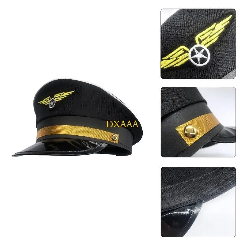 DXAA Fashion Aviation Cap Octagonal Captain Hat Adjustable Cap with Badge Hat Performance Cap for Masquerade Party
