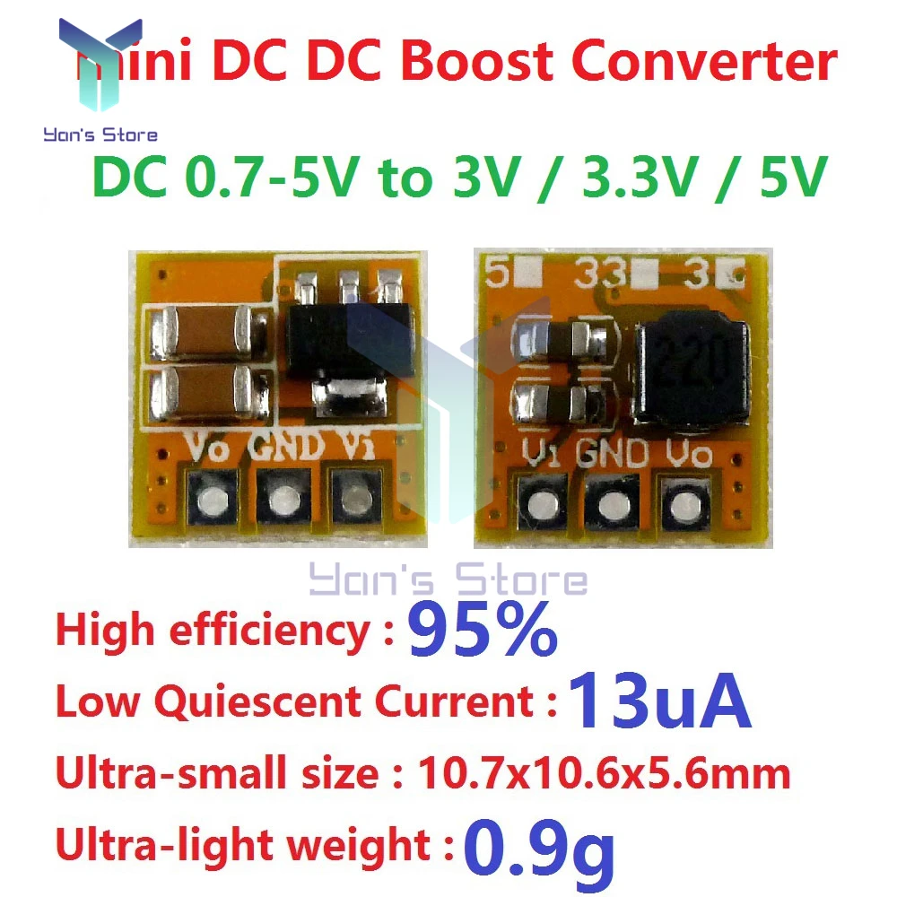 0.7-5V to 3V 3.3V 5V DC-DC Boost Converter Step Up Power Supply Module 95% High Efficiency