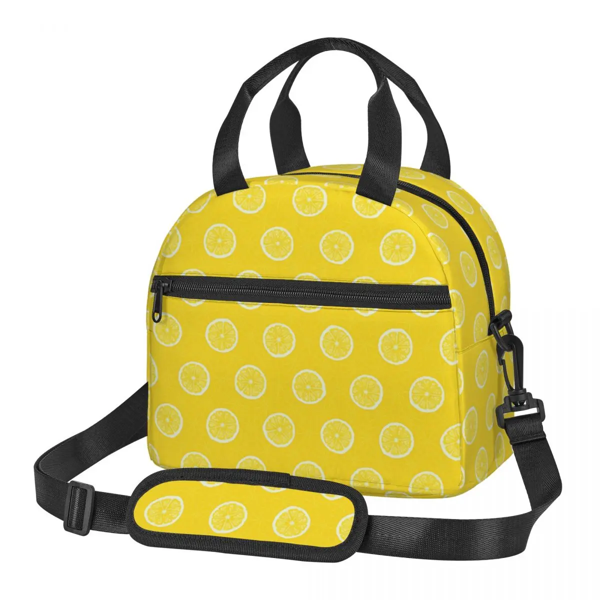 Yellow Lemon Slices Insulated Lunch Bag With Adjustable Shoulder Strap Storage Box Large Cooler Thermal Lunch Box For School