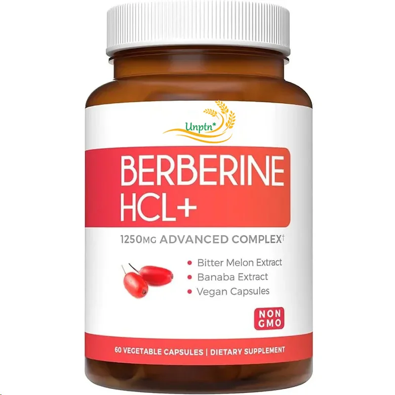 Suplemento de Berberina (Gmo y Vegetariano) Cápsulas de Berberina Hcl con extracto de melón amargo y hoja de plátano -60 cápsulas