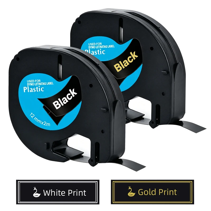 1PCS White on black/Gold on Black 91201 12267 91200 Label Tape Replace for Phomemo P12 P12Pro DYMO LetraTag 100H LT-100T LT-200B