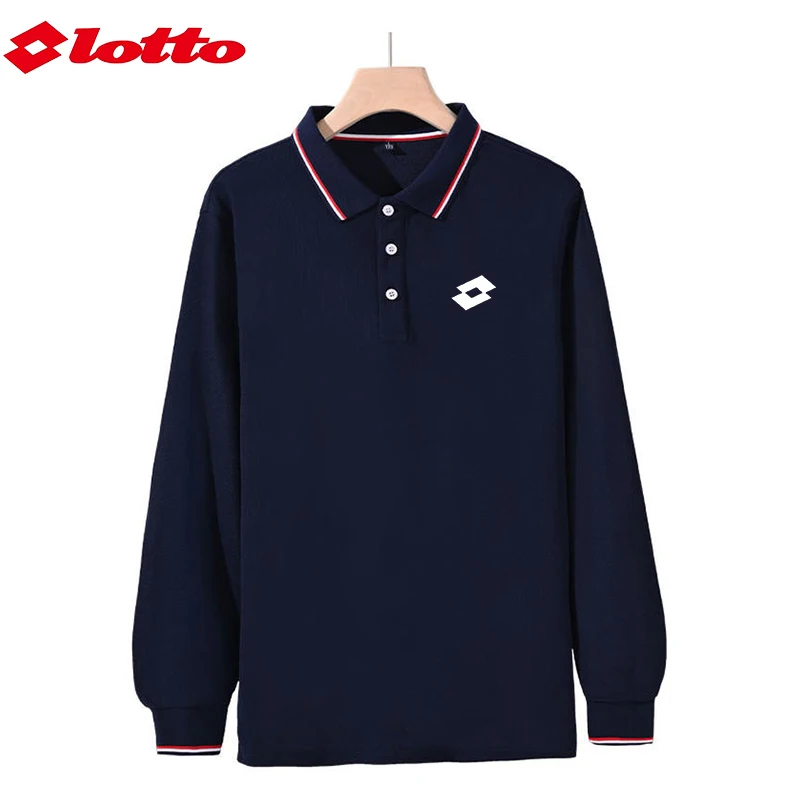 Embroidered LOTTO High Quality Men's Long Sleeved T-shirt Summer Business Casual Sports Lapel Breathable Long Polo Shirt For Men