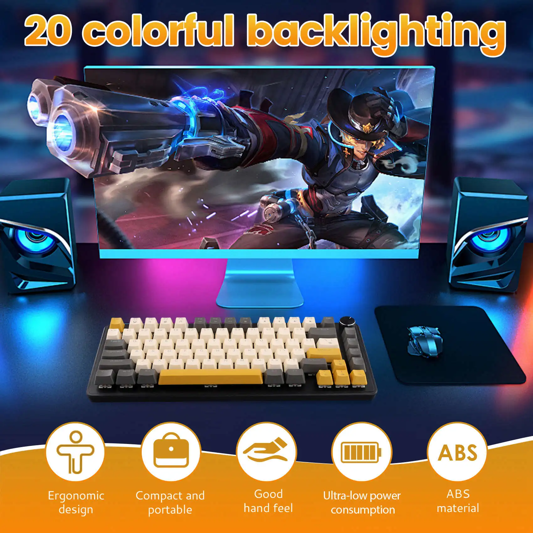 

New!K82 Gaming Keyboard With Media Knob, Hot-Swappable Mechanical Keyboard Wired, Glimmer Blue Switch Key Cable Separation