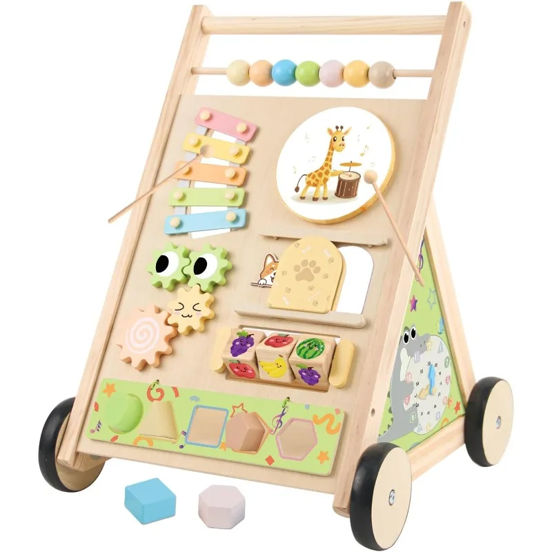 

Деревянные детские ходунки с колесами для детей от 6 до 12 месяцев, обучающие ходьбе, центр активности, игрушки Монтессори для 1 года