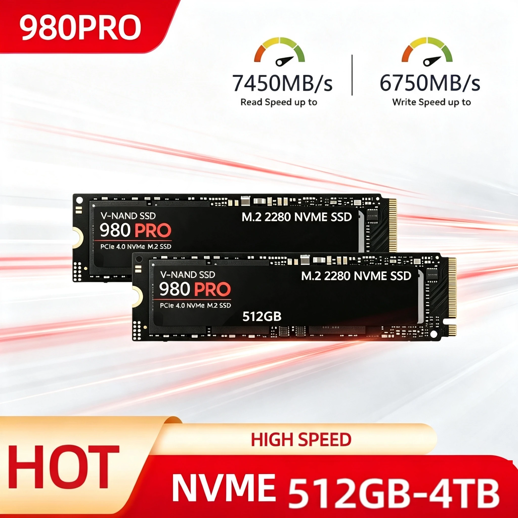 Original 980Pro 4TB M.2 2280 SSD, PCIe Gen4 x4, 3D TLC NAND, Heat Sink, Stable High Performance for Laptops & Desktops.