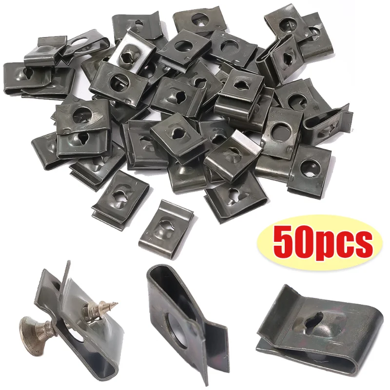 10/30/50pcs Car Metal U-Type Clips Bumper Fender Trim Panel Fastener Anti-rust Protection Clip Leaf Board Grommet Clamp