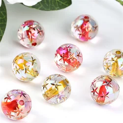 CH27 16mm Five pointed star round beads acrylic through-hole beads mobile phone chain pen DIY material beads wholesale girls