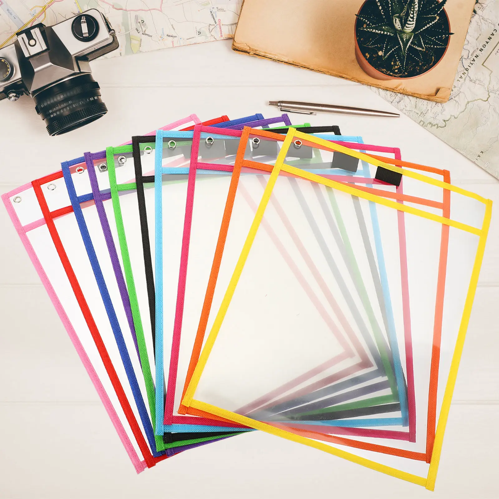 

10Pcs Professional Dry Erase Sleeves Waterproof Lightweight PVC File Pockets Multi Function Reusable Clear Pocket for Students