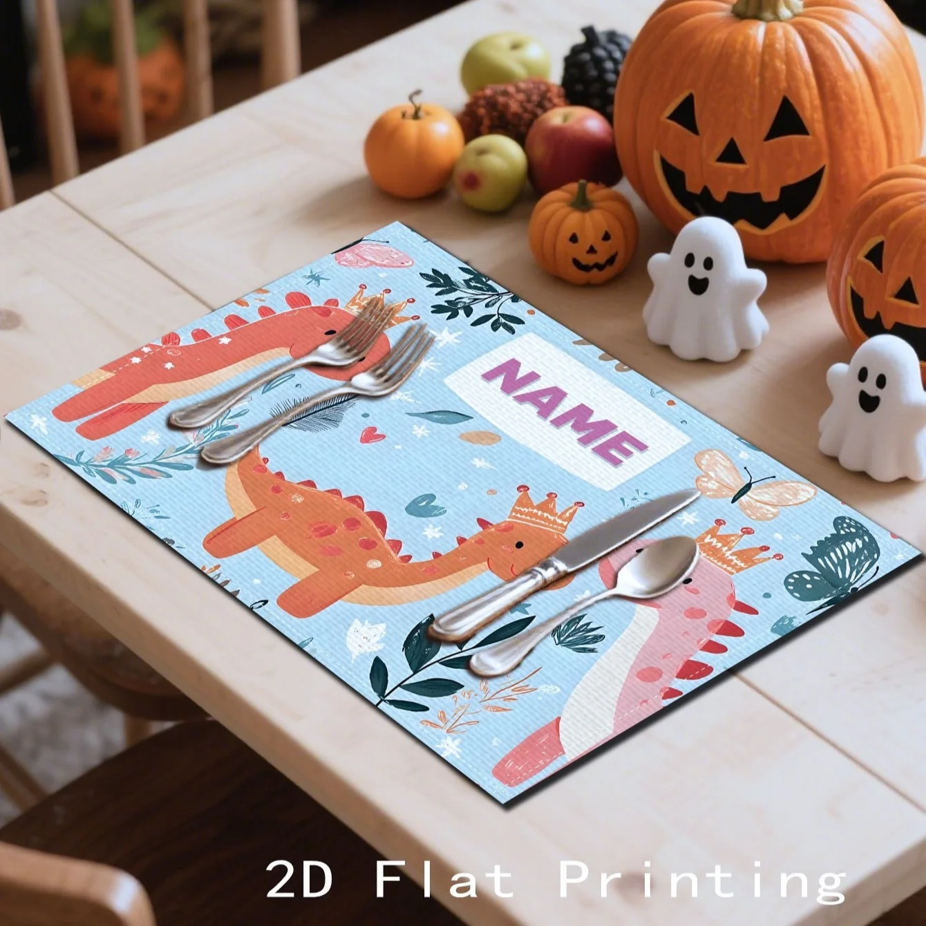 1pc Jungle Dinosaur Cute Pattern Personalized Name Custom Placemat, Suitable for Parties, Outdoor Dining,Fabric Placemat