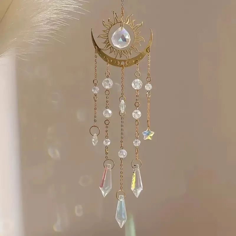 FL Flame Moon AB Color Crystal Tip Bead Wind Chime Sun Catcher Pendant Spot Decoration