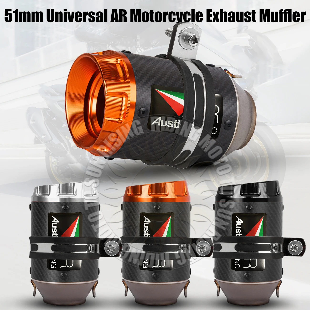 

51mm Universal AR Motorcycle Exhaust Muffler Escape For Kawasaki300 400 800 1000 CB300R R3 R6 MT07 MT09 DUKE390 ZX6R S1000RR Etc