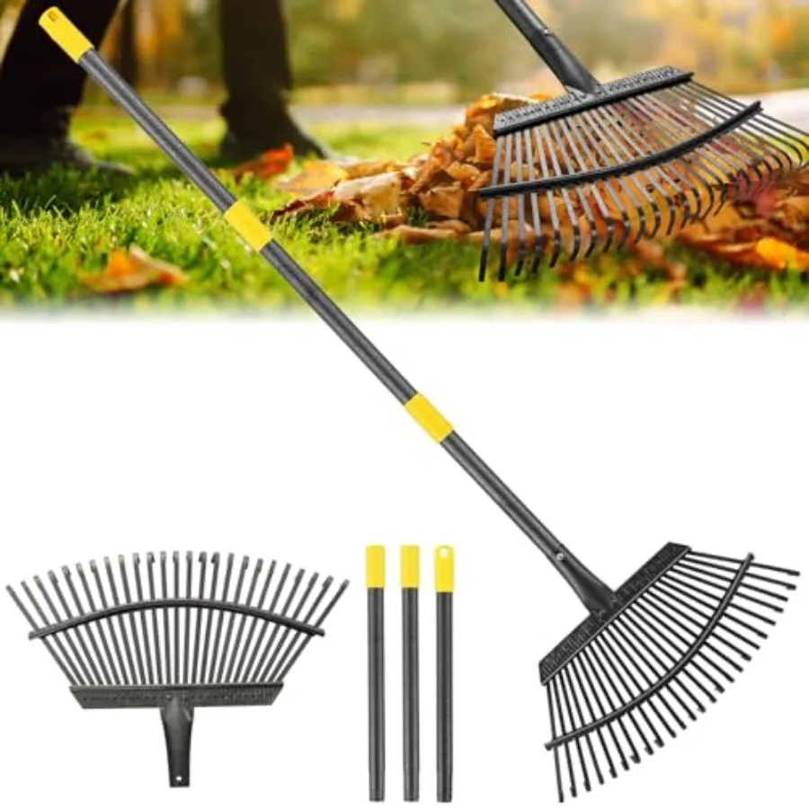 

Rake, Garden Rake for Leaves, Heavy Duty Metal Leaf Rakes with 37 ch Adjustable Steel Handle, 18" Wide Rake Garden Tools for La
