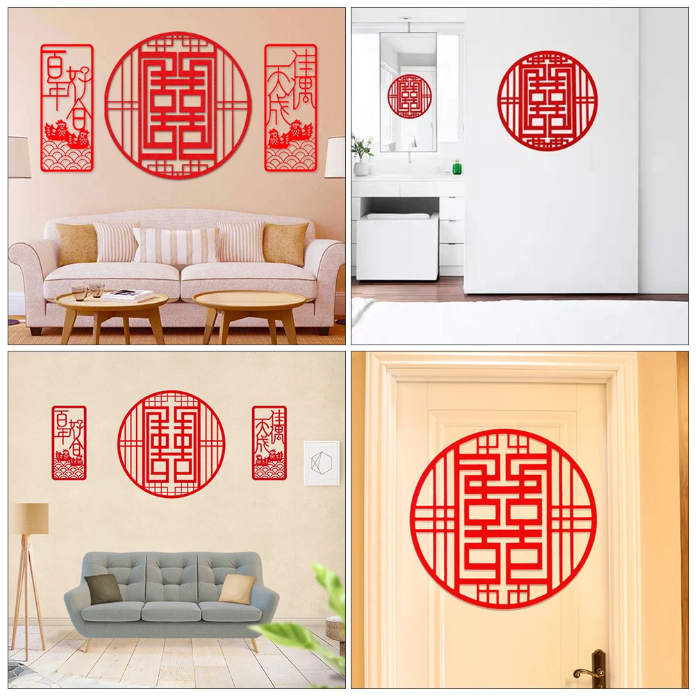 

4Pcs Window Wedding Room Decoration Non-woven Fabric Chinese Supplies Party Decals Long Service Life High Paper