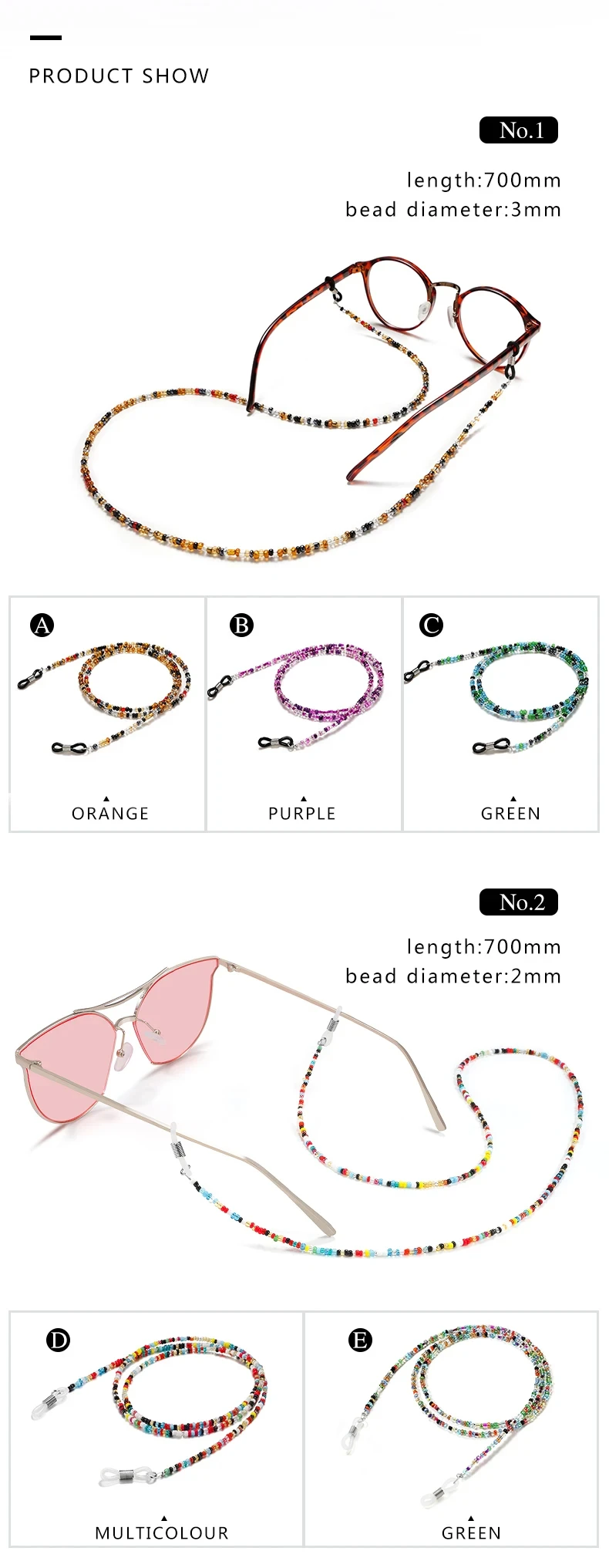 Brillenketten, verziert mit niedlichen bunten Premium-Perlen für Damen – Brillenkettenhalter, Brillenkettenschnüre – Detail 2