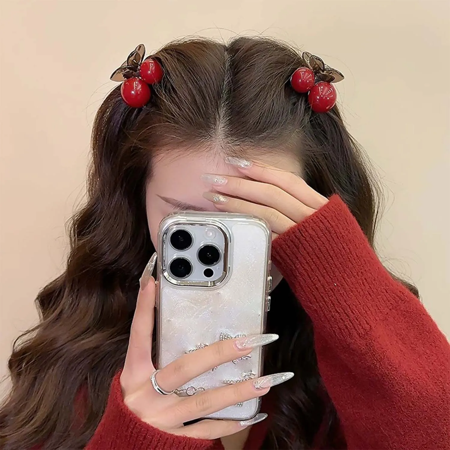 Cherry Red Bow Velvet Texture Elegant Hair Clip Fashionable Versatile Edge Hairpin Sweet Cool Headwear Girl Hair Accessories