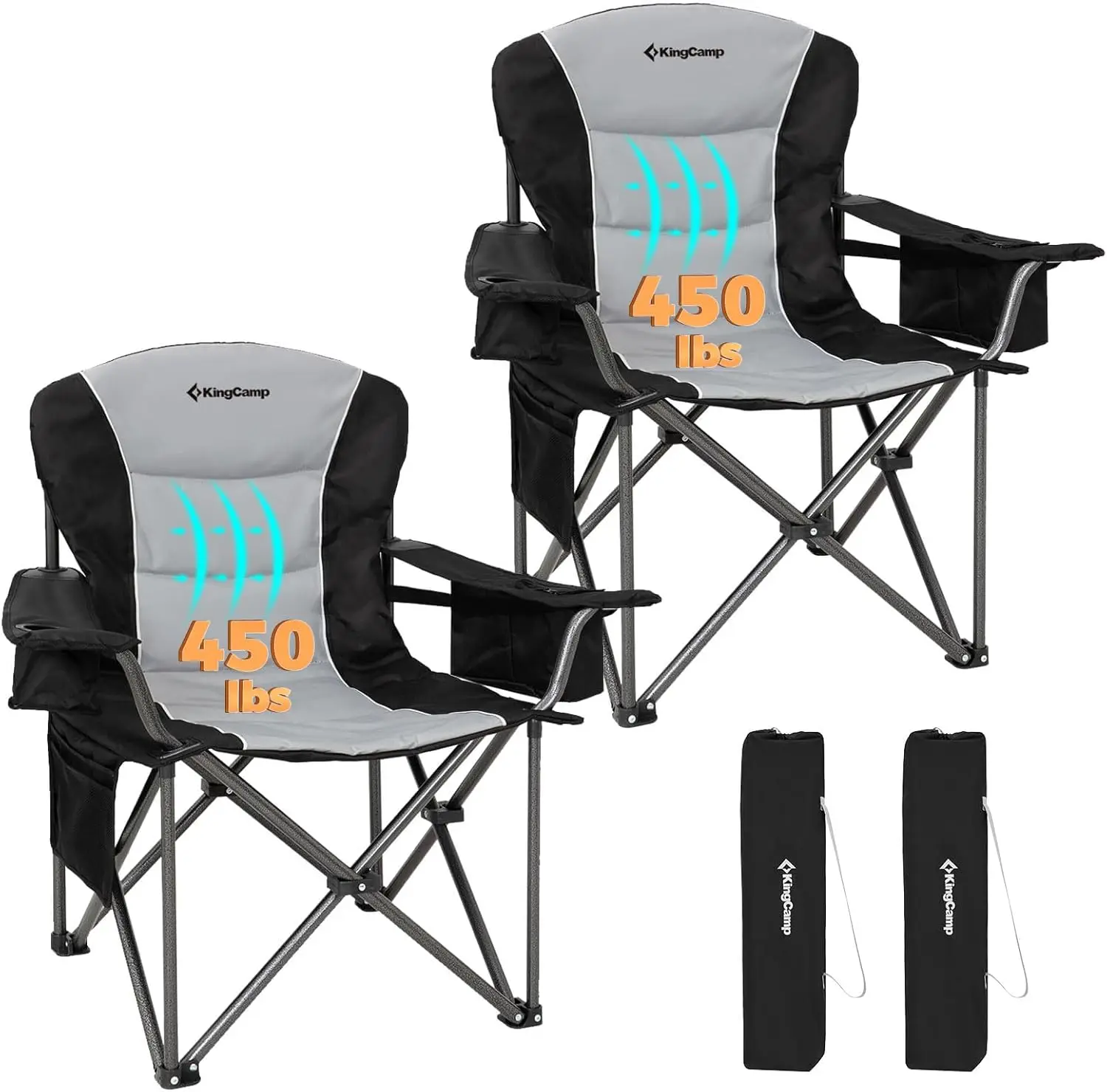 

Heavy Duty 450 LBS with Lumbar Support, Padded seat with Cup Holder&Cooler Bag, Ideal for Camp,