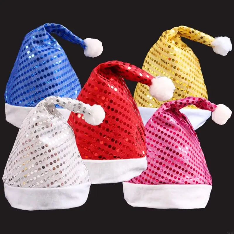N7YF Giáng Sinh Long Lanh Đầm Mũ Sang Trọng Bóng Ông Già Noel Mũ Xmas Dự Tiệc Cung Cấp