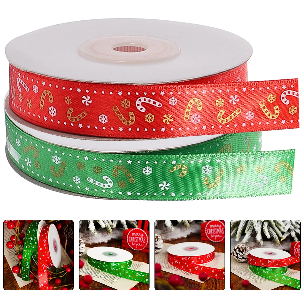 

2 Rolls Gift Box Packaging Ribbon Smooth Christmas for Wrapping Ribbons Crafts Bow Tie Decoration Xmas Decorating Polyester